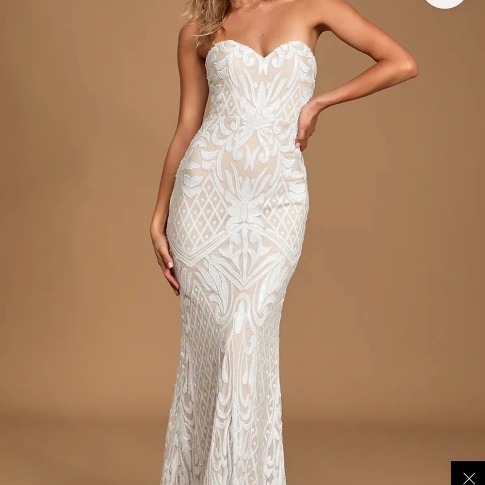 Lulu's Olivia White Sequin Strapless Dress